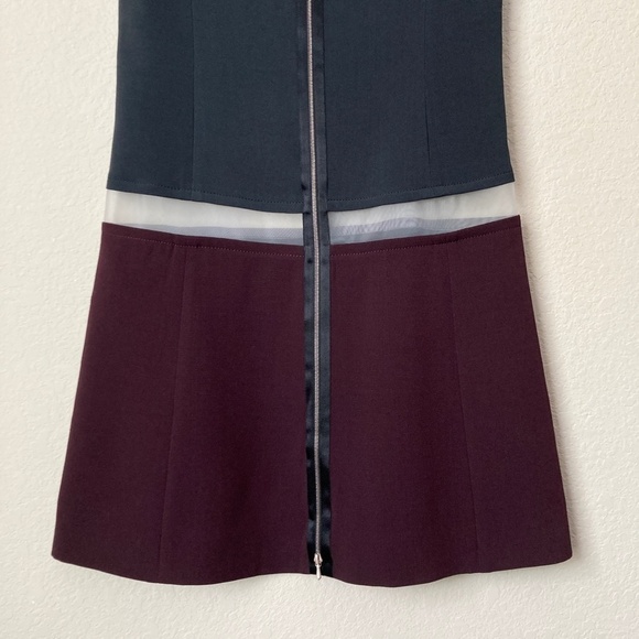 Victoria Beckham Wool Silk Blend Colorblock Mesh Illusion Contemporary Dress - Picture 7 of 10